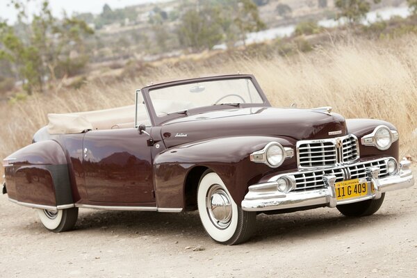 Lincoln marrone. Continental 1947 su uno sfondo di erba alta