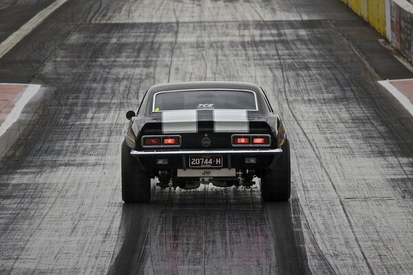 Racing Black Car with white stripes