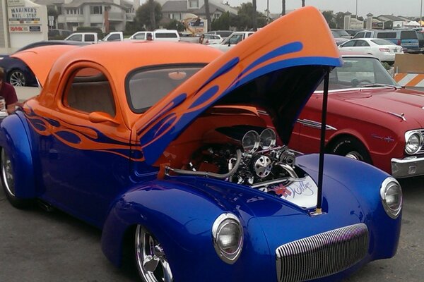 Car rare blue bottom orange top with flame