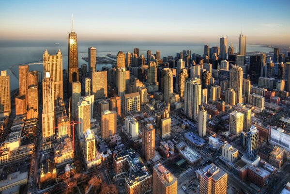 Chicago skyscrapers on a frosty morning