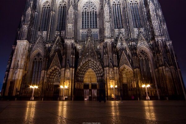 Catedral gótica de Nou en las luces