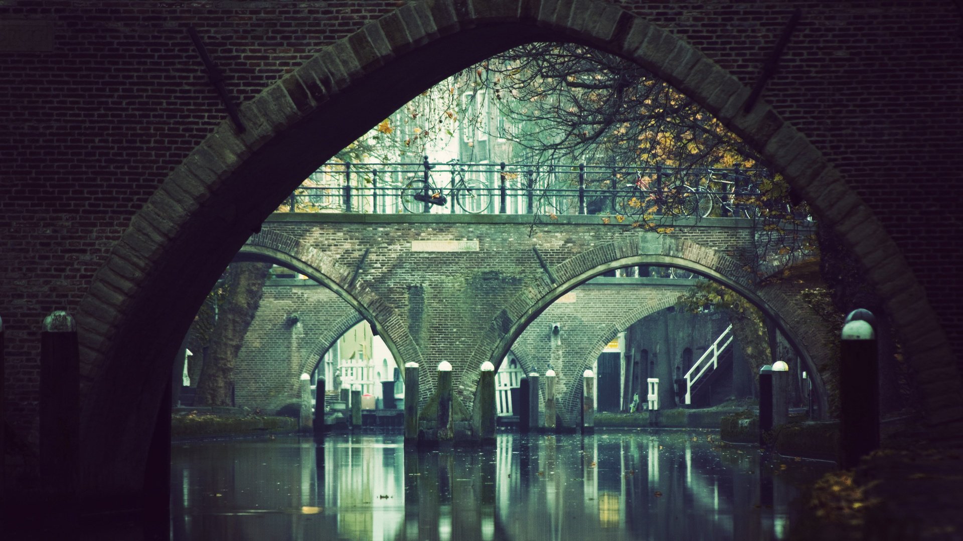 lethargy ner cov city bridges water river autumn photo stones bike trees branches leave