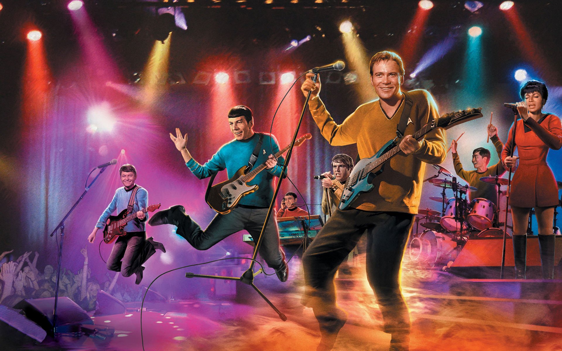 concierto de rock star trek star trek kirk spock equipo humor hombres colectivo escenario sofitos