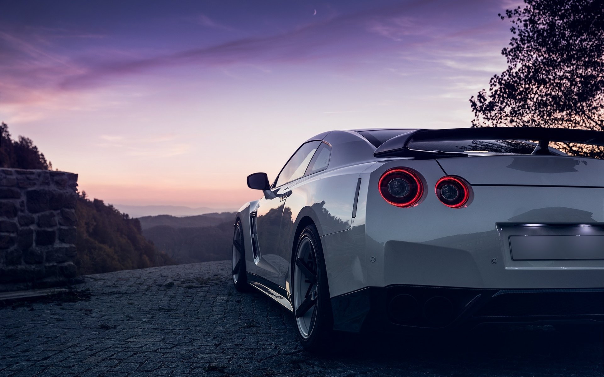 nissan r35 гтп белый фонари nigth сзади луна небо спойлер