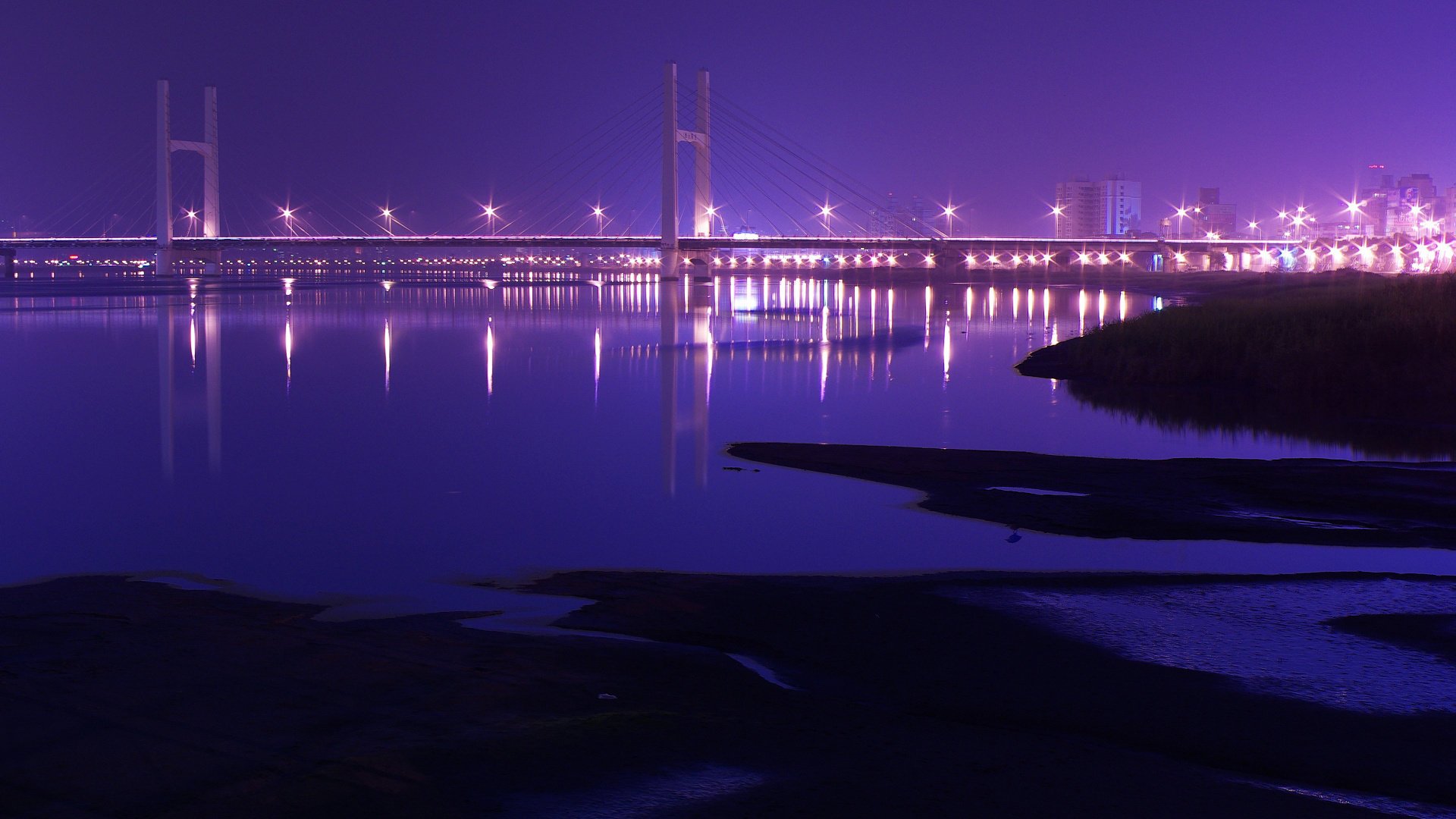 rouge ble eau ponts lumières lanternes lumières des villes rivières villes