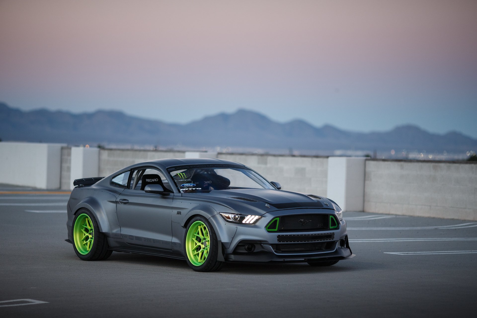 ford mustang 2015 rtr green wheels front monster energy