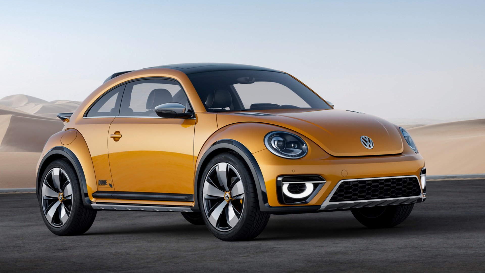 volkswagen beetle dune concetto volkswagen beetle dune concetto beetle crossover elevato terreno accidentato cambio 6° automatico dsg max velocità 227 km / h dipinto giallo-arancio metallico 2014 strada bello