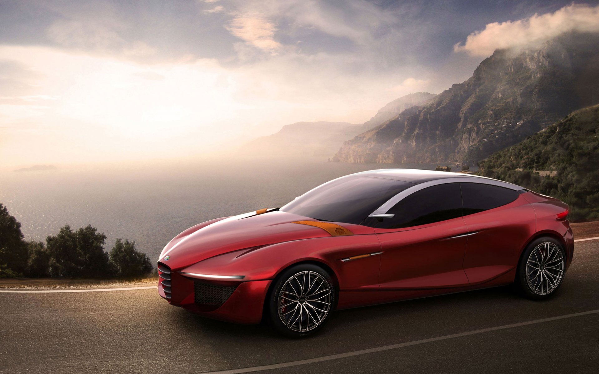 alfa romeo gloria concepto coche carretera rojo