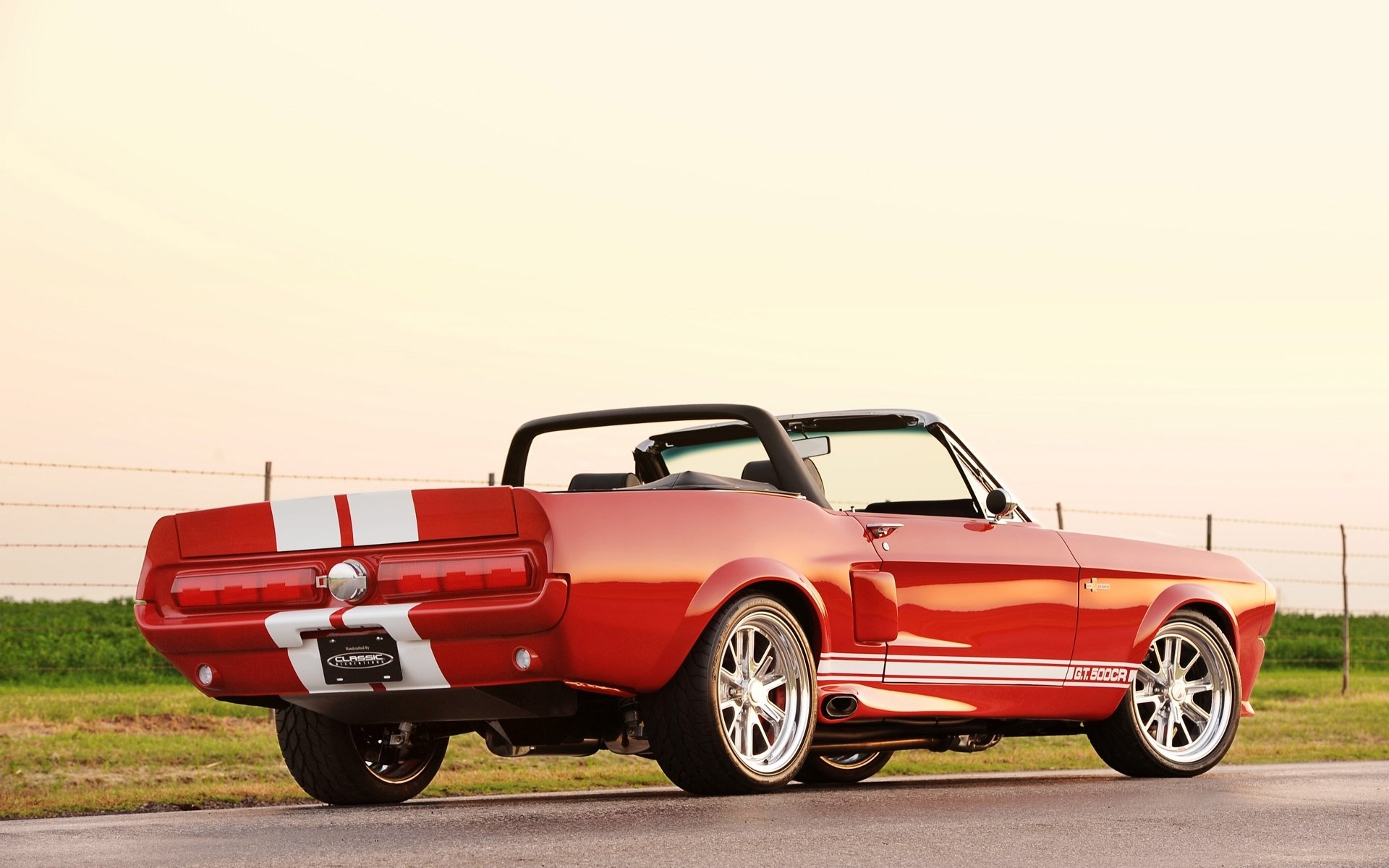 classic recreations ford mustang shelby gt 500cr convertible rear view tuning red of the strip drives road sky