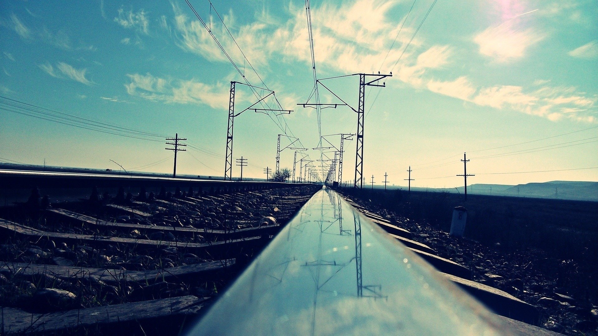 ner cov eisenbahn pfosten himmel wolken reflexion wege straßen schienen schwellen schienentransport