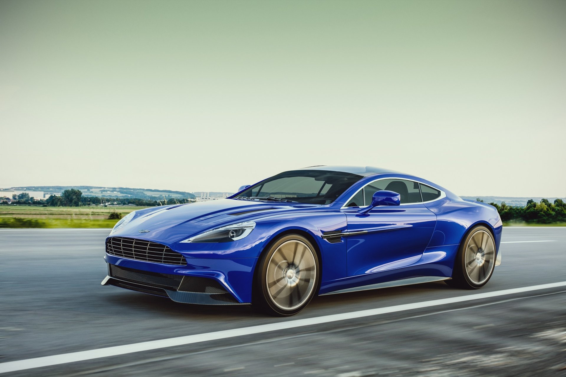 aston martin vanquish 2013 sport car blue road speed by laffonte