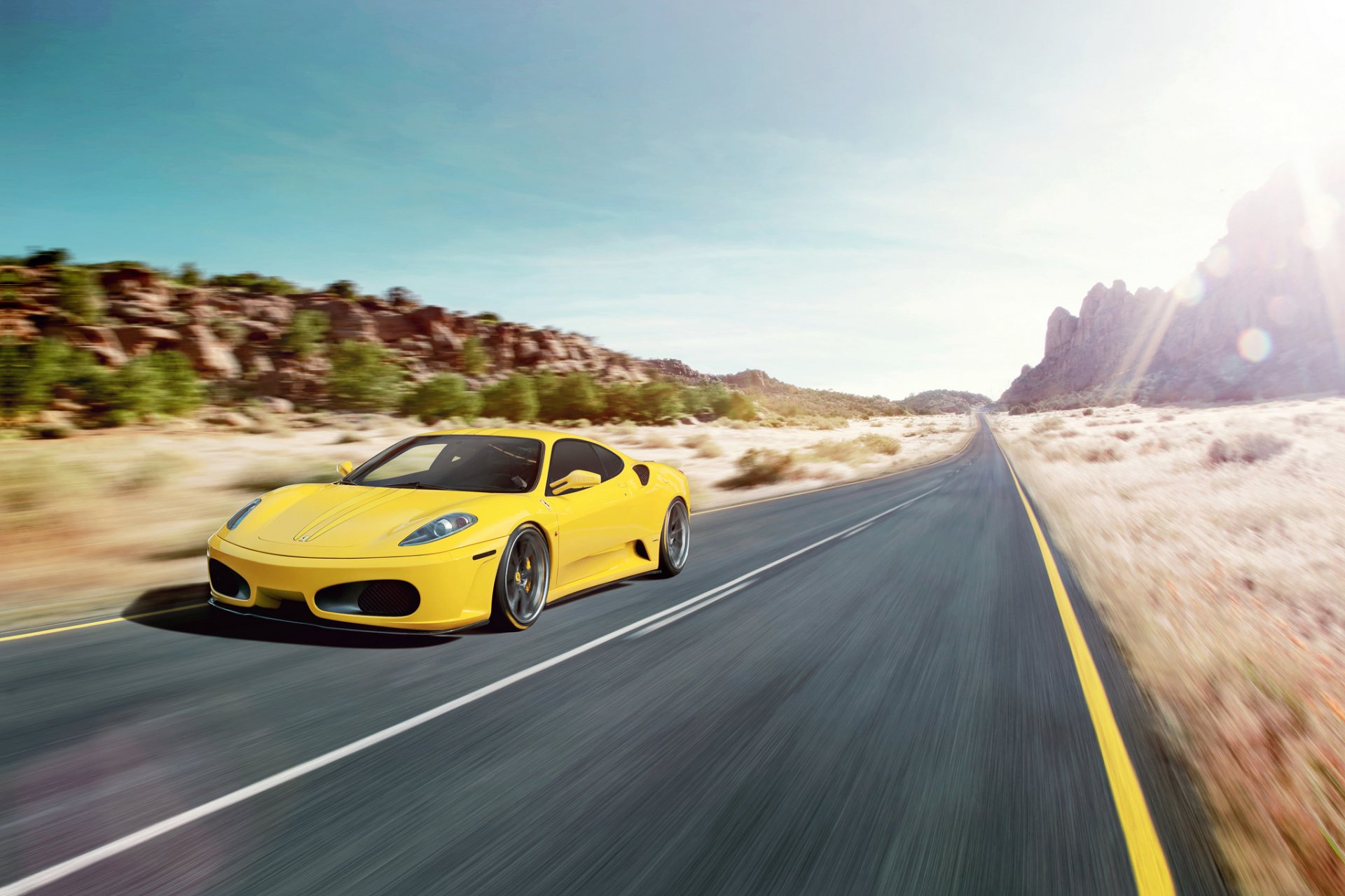 ferrari f430 jaune ferrari route vitesse éblouissement