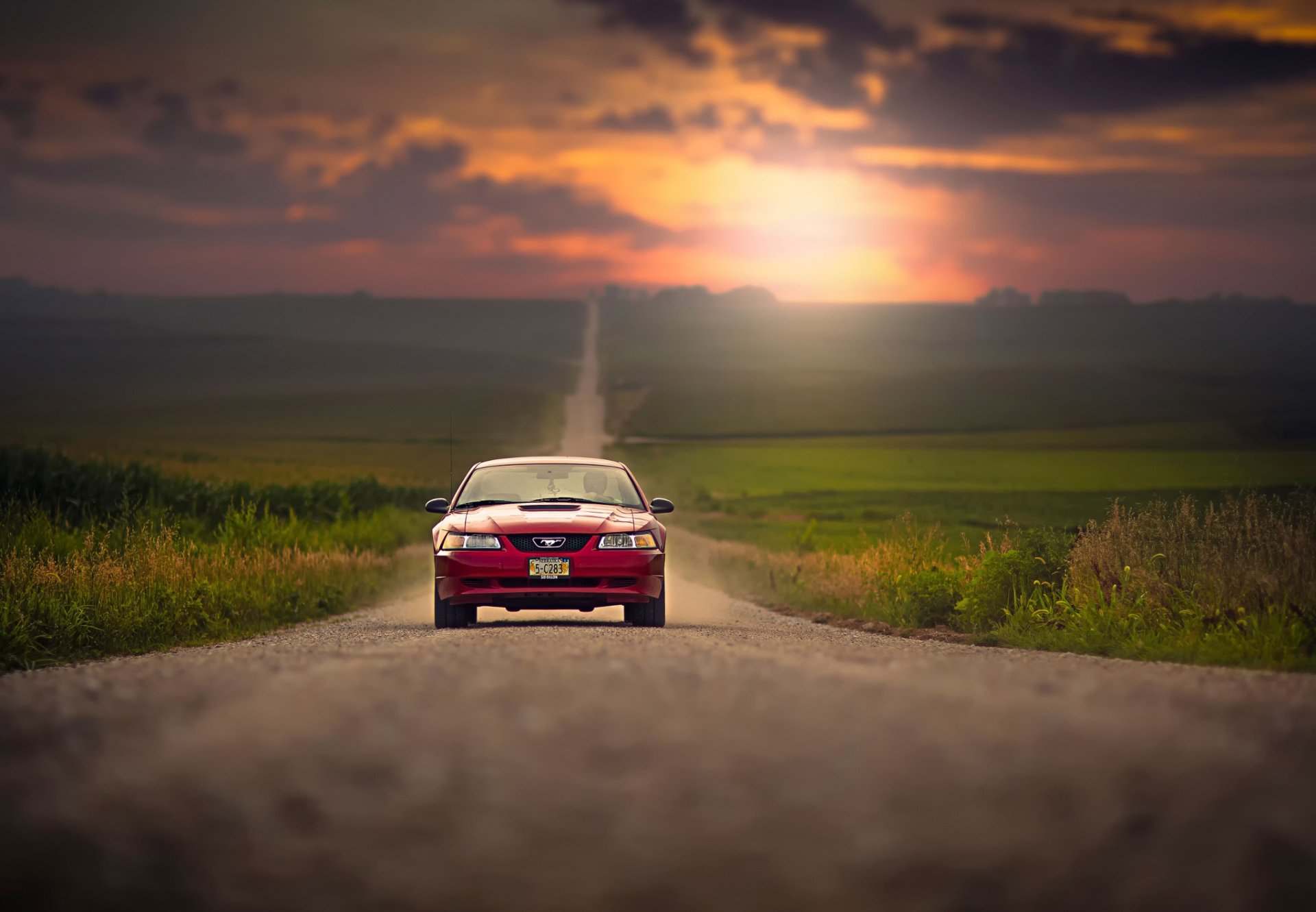 ford mustang road space sunset