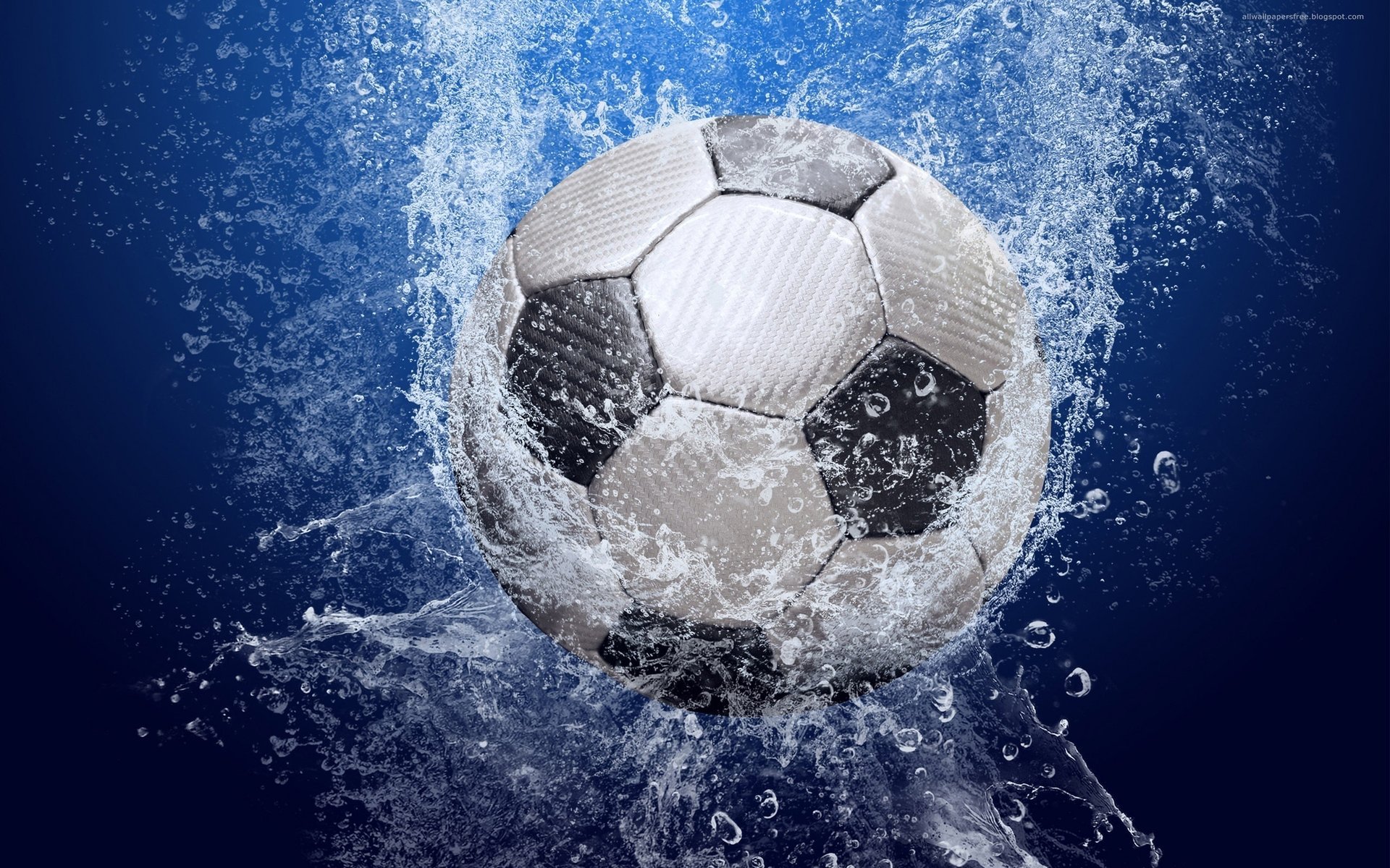 fútbol salpicaduras pelota agua gotas fondo azul deporte sportinventario