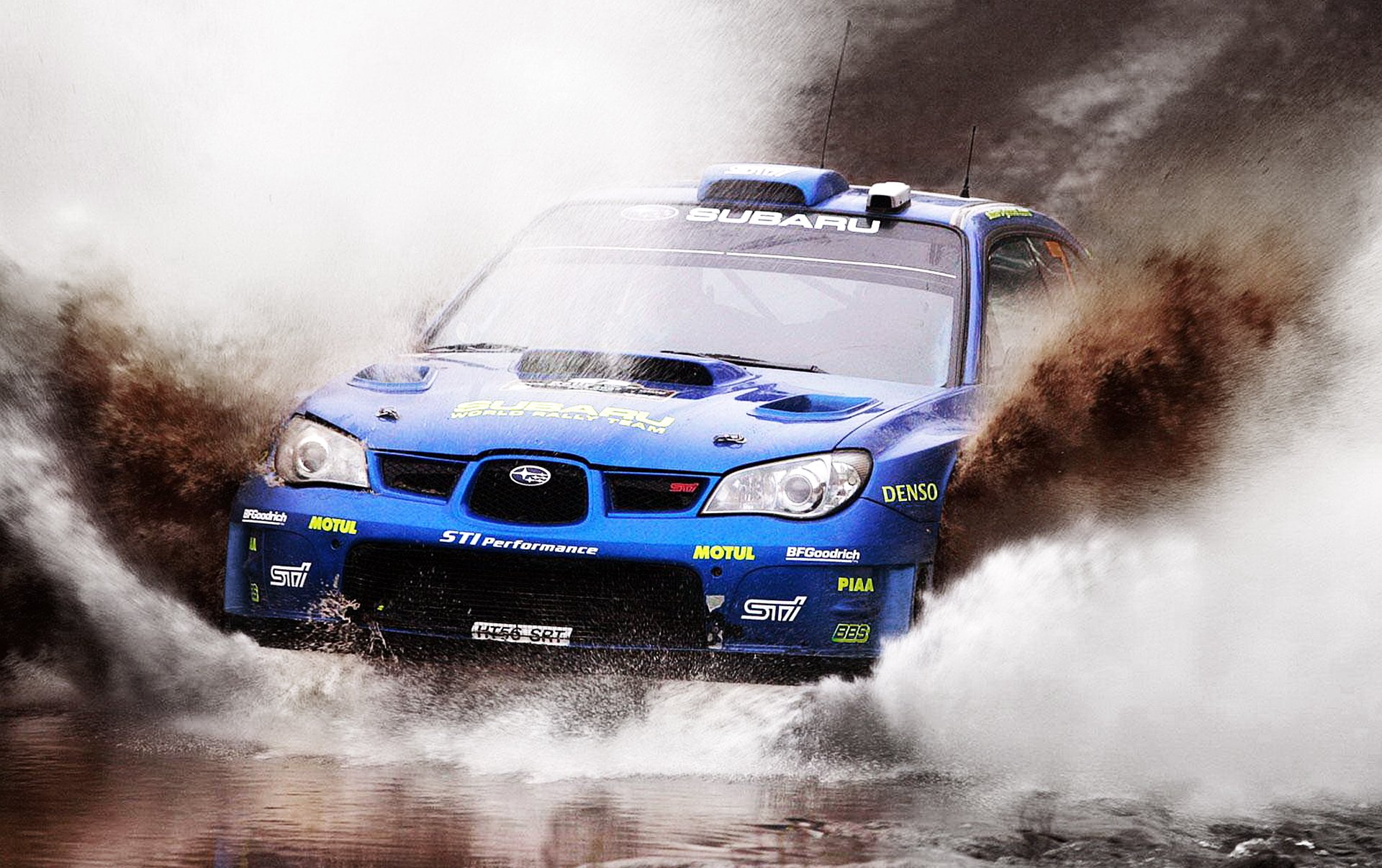 ubaru impreza rally wrc rally car day headlights hood mikko hirvonen mud water spray