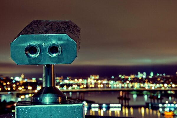 City lights, telescope, night sky