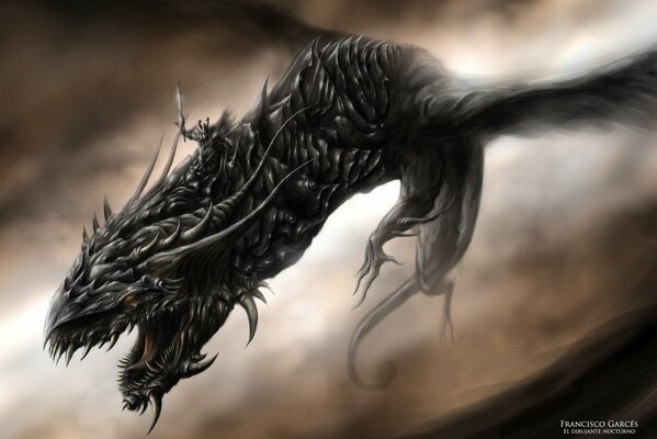 Dessin d un dragon fantastique dans le ciel