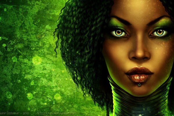 Green eyes of an Afro girl