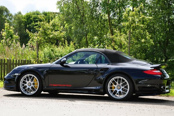 Paysage d été. Voiture de sport rogsche-911