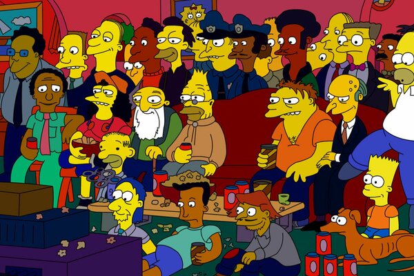 Tous les hommes de Springfield se sont rassemblés devant Homer à la maison pour regarder la télévision