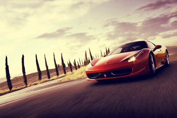 Sports ATO, red Ferrari on the road