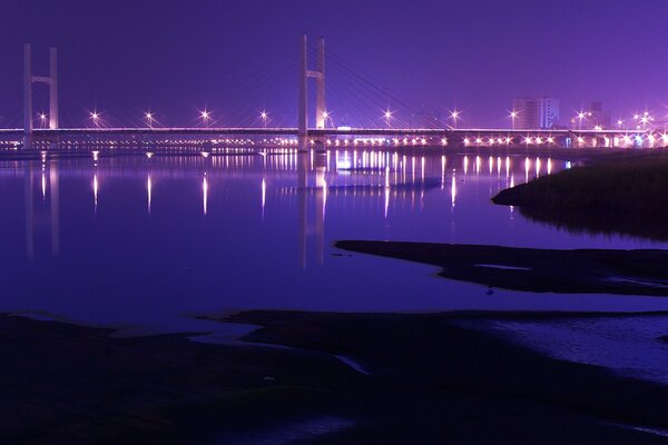 Pont de nuit avec des lumières dans la ville