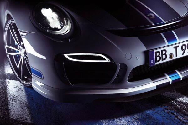Porsche turbo hood with headlights foreground