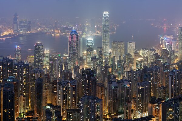 Skyscrapers from a height in the landscape of the building