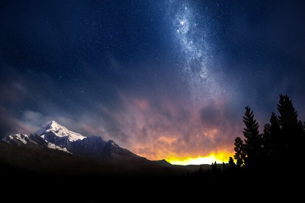 The night sky among the mountains