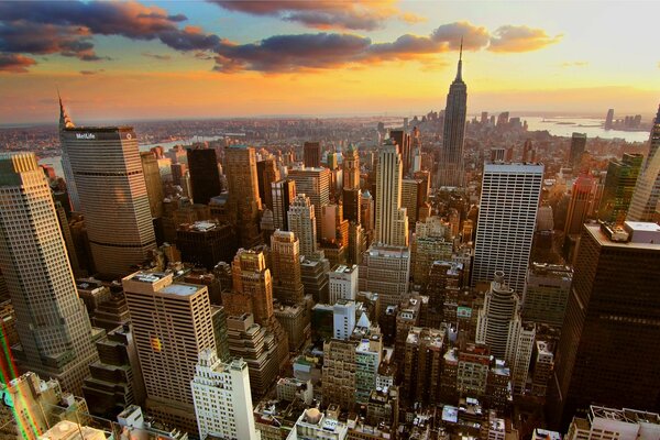 Panorama of the city with huge skyscrapers