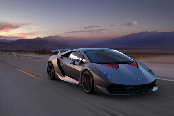 A fast lamborghini is racing at first