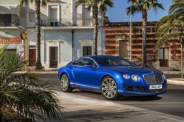 Bentley azul en las carreteras de la ciudad del sur