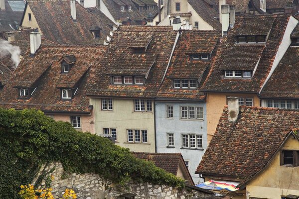 Toits bruns de maisons en Suisse