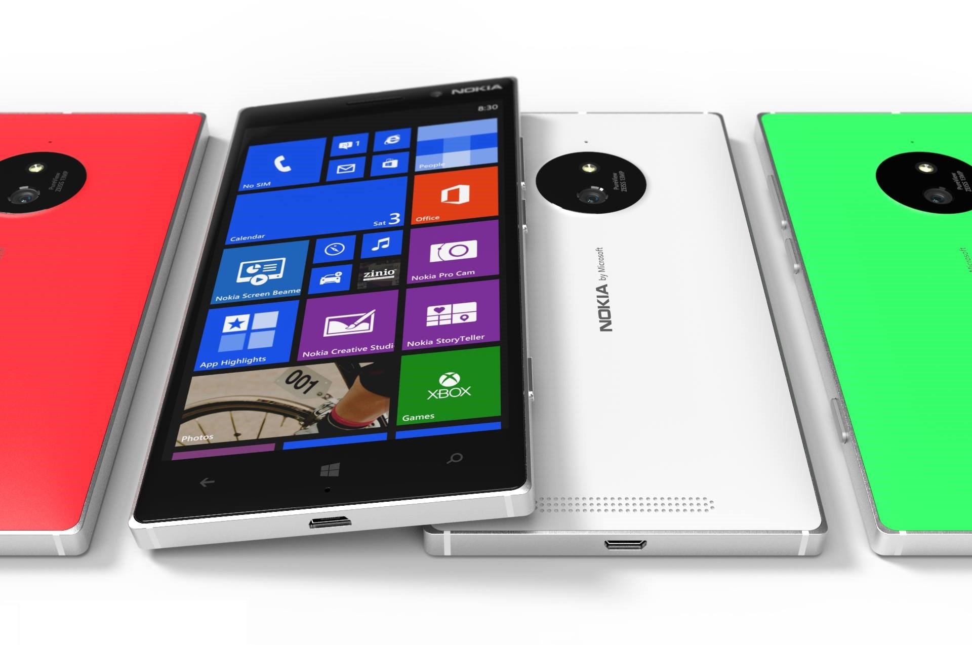 nokia lumia tesla concept face avant smartphone windows phone 8.1 rouge blanc vert