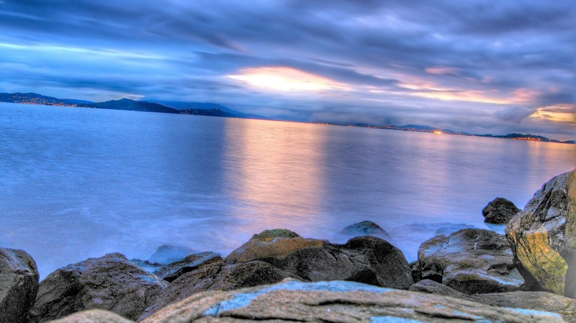 pietre acqua di mare glitter tramonto orizzonte sera nuvole paesaggio natura