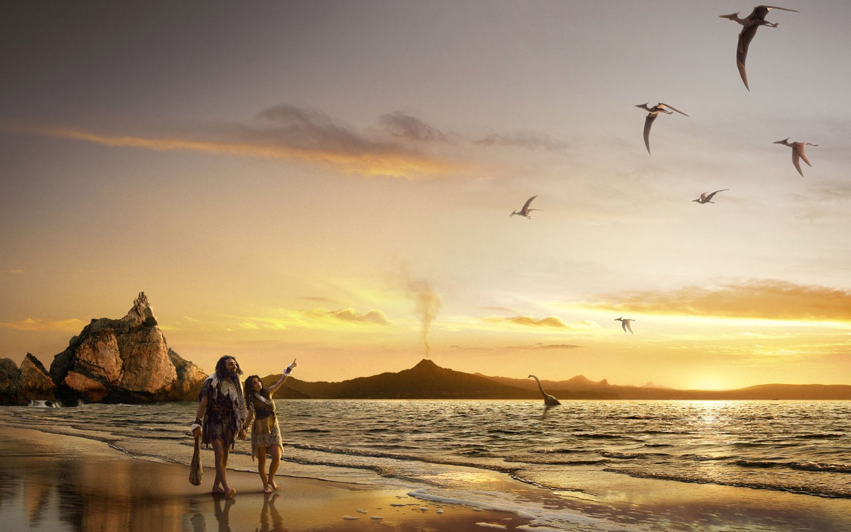 paseo por el mar siglos antiguos amor pareja amantes pájaros gaviotas surf costa cielo puesta de sol mar romance olas cuento de hadas