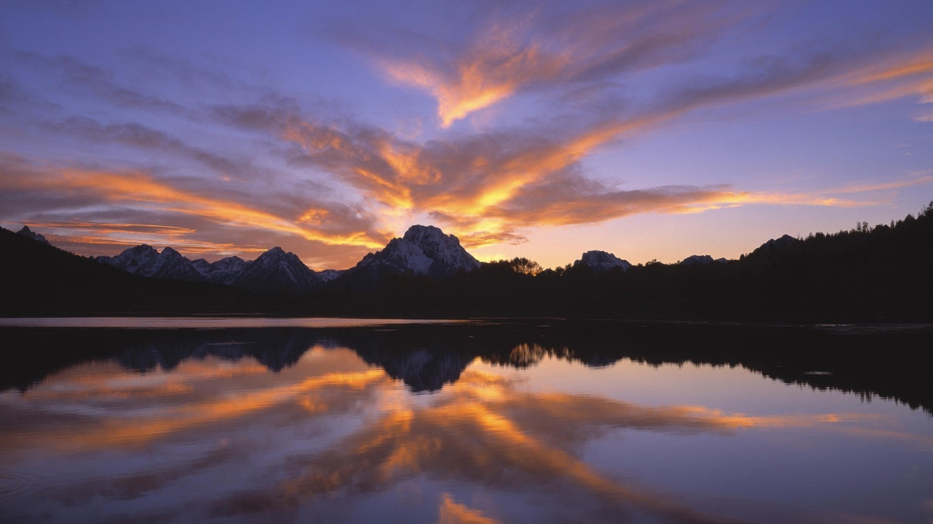 mirroring sunset slide mountains lake