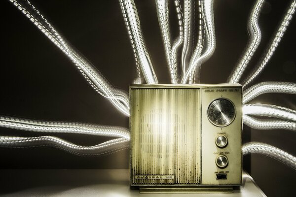 An old radio on a dark background