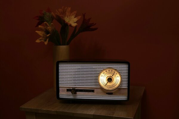 Murphy s radio in working condition on the background of a vase with flowers