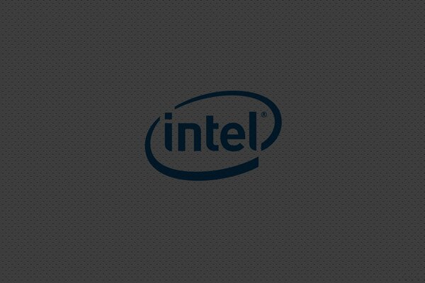 Intel logo on a gray background