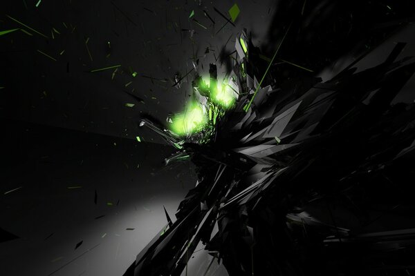 Explosion of black matreia with green flame