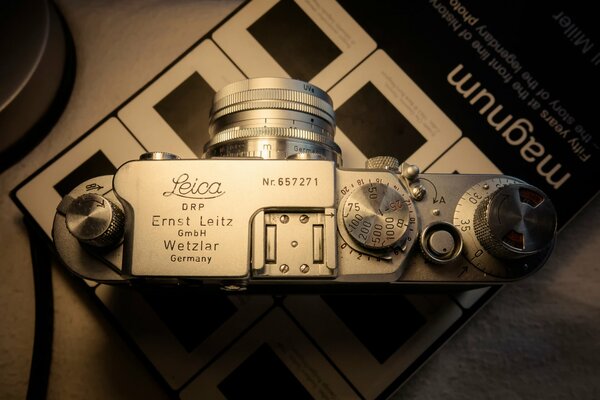 Top view of a silver leica camera