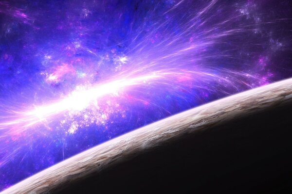 There is a bright purple glow in space