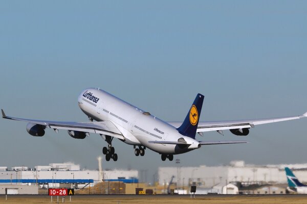 Taking off the plane from the runway at the airport