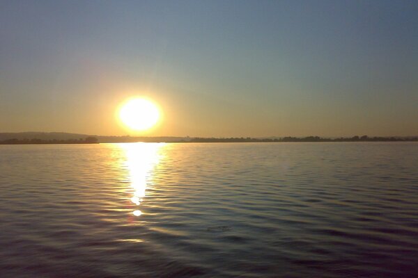 Sunset, breeze, sky, sun, water reflection