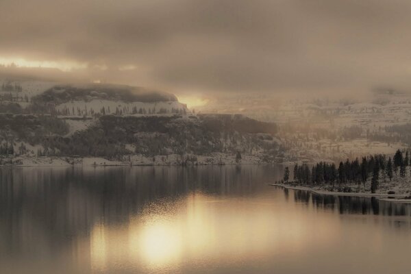 Mysterious fog over the water