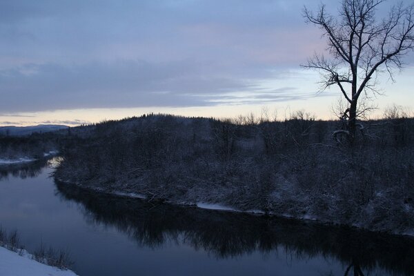 Tauwetter Winter Fluss Ufer Himmel