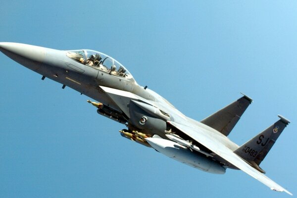 American F-15 fighter jet in the sky