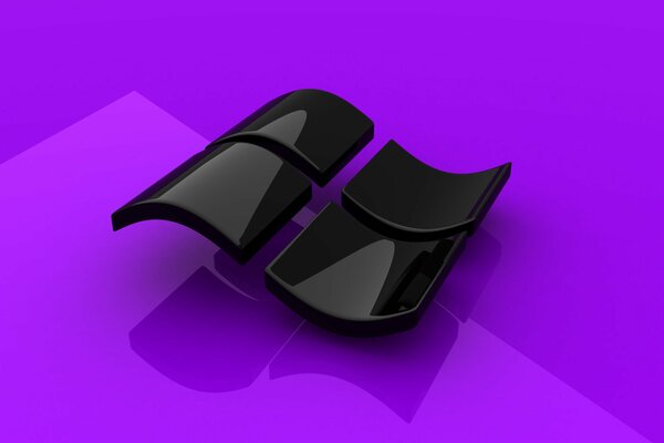 Glossy black microsoft logo on a purple background