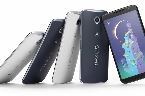 Five motorola smartphones with android operating system